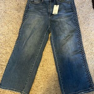 Judy Blue high rise medium wash side braid cropped wide leg jeans